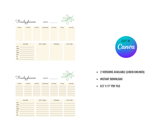 WEEKLY PRINTABLE PLANNER (PDF FILE)