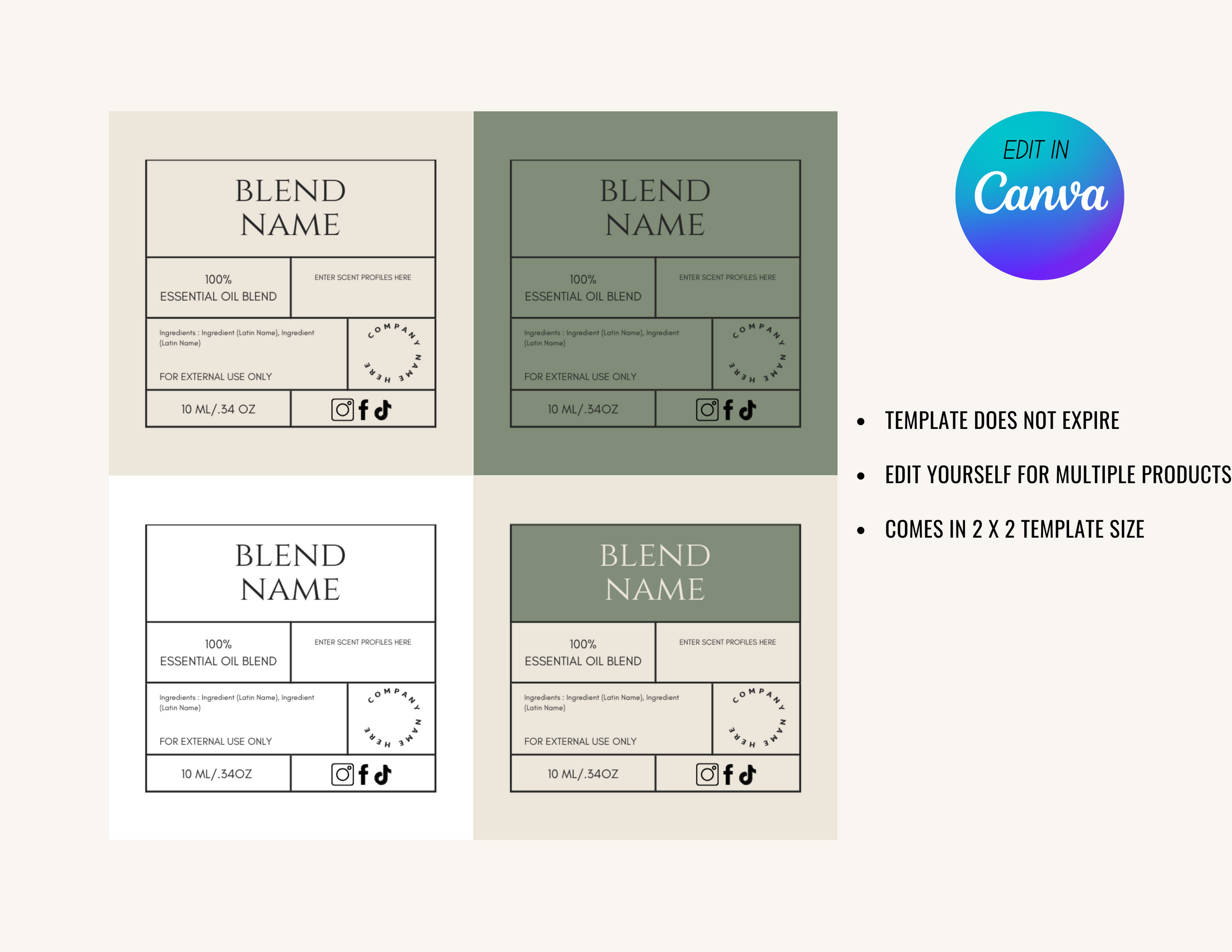 10ml Roller Label Template (Editable in Canva)